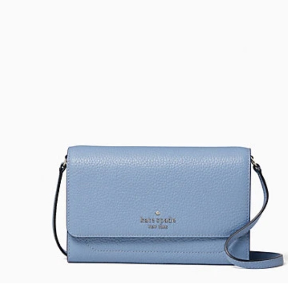 NEW kate spade New York Leather Harlow Wallet On A String In Dusty Blue - Picture 1 of 9